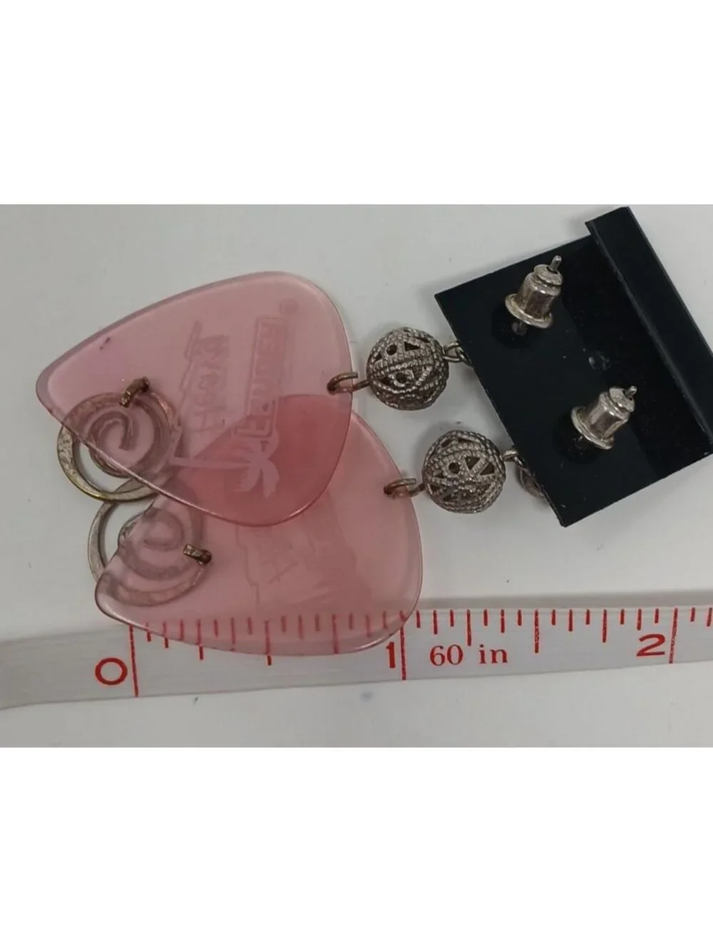 Fender Pink Heavy Guitar Pick Earrings SilverTone Bead Swirl Music Guitar #J1-Dp
